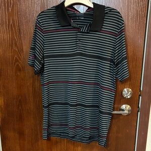 Adidas Climacool Black and Gray Striped Men's Polo Shirt Lg EUC